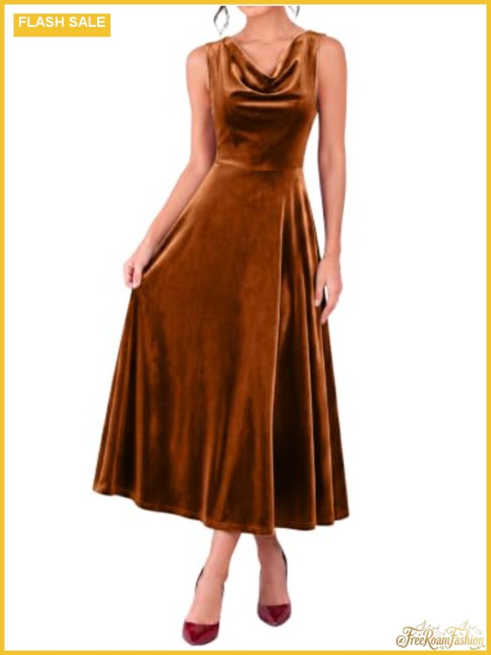 Velvet Cowl Neck Sleeveless Midi Dress Fall Formal Wedding Guest